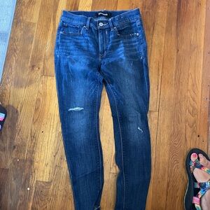 Express Dark Blue Distressed Mid Rise Jean Legging